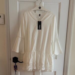 Zeagoo White Lace Trim Tunic Top